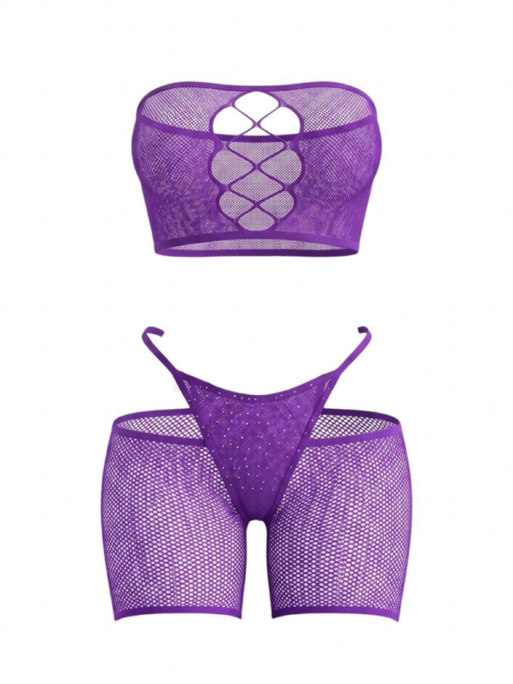 Purple Rhinestone Fishnet 3-Piece Set - Stripper Fishnet - Picture 4 of 8